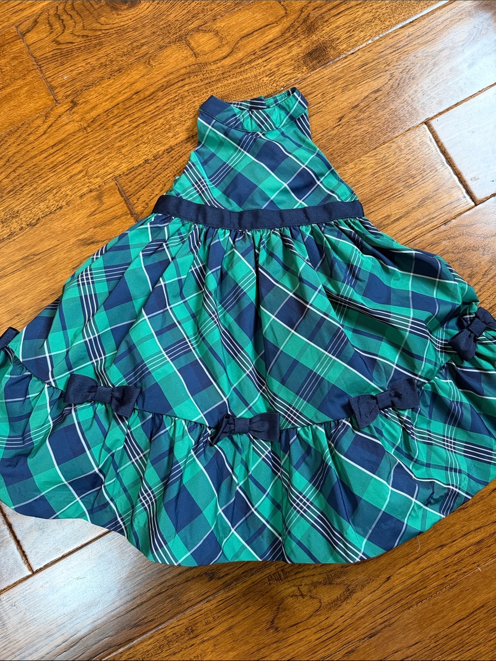 Girls Navy and Teal Plaid Skirt with Bows